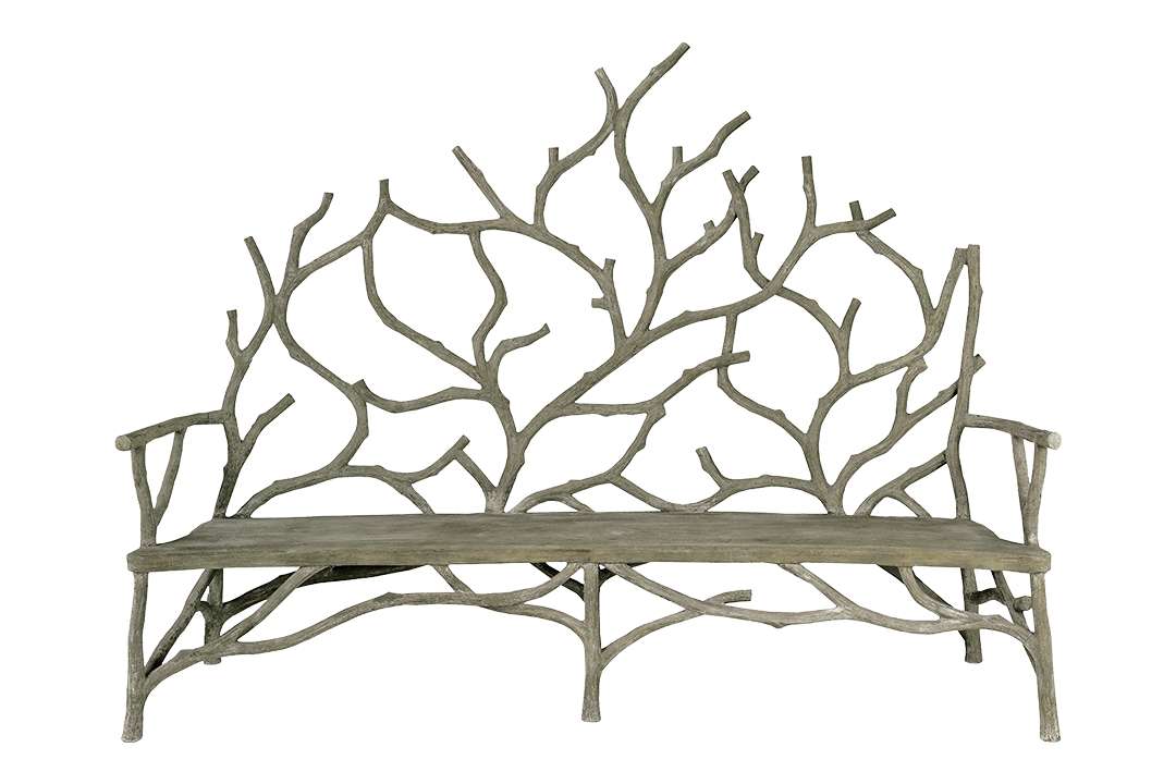 Wood bench with tree branch back