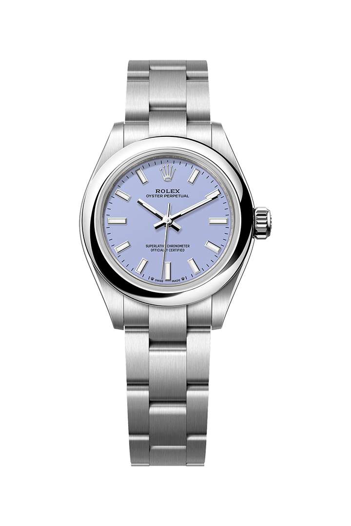 Silver and periwinkle Rolex watch