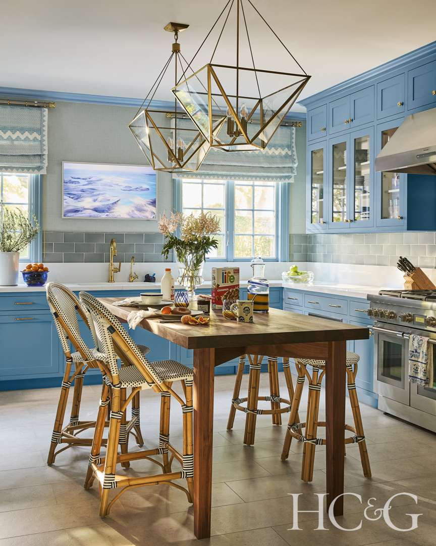 Hamptons home blue and white kitchen