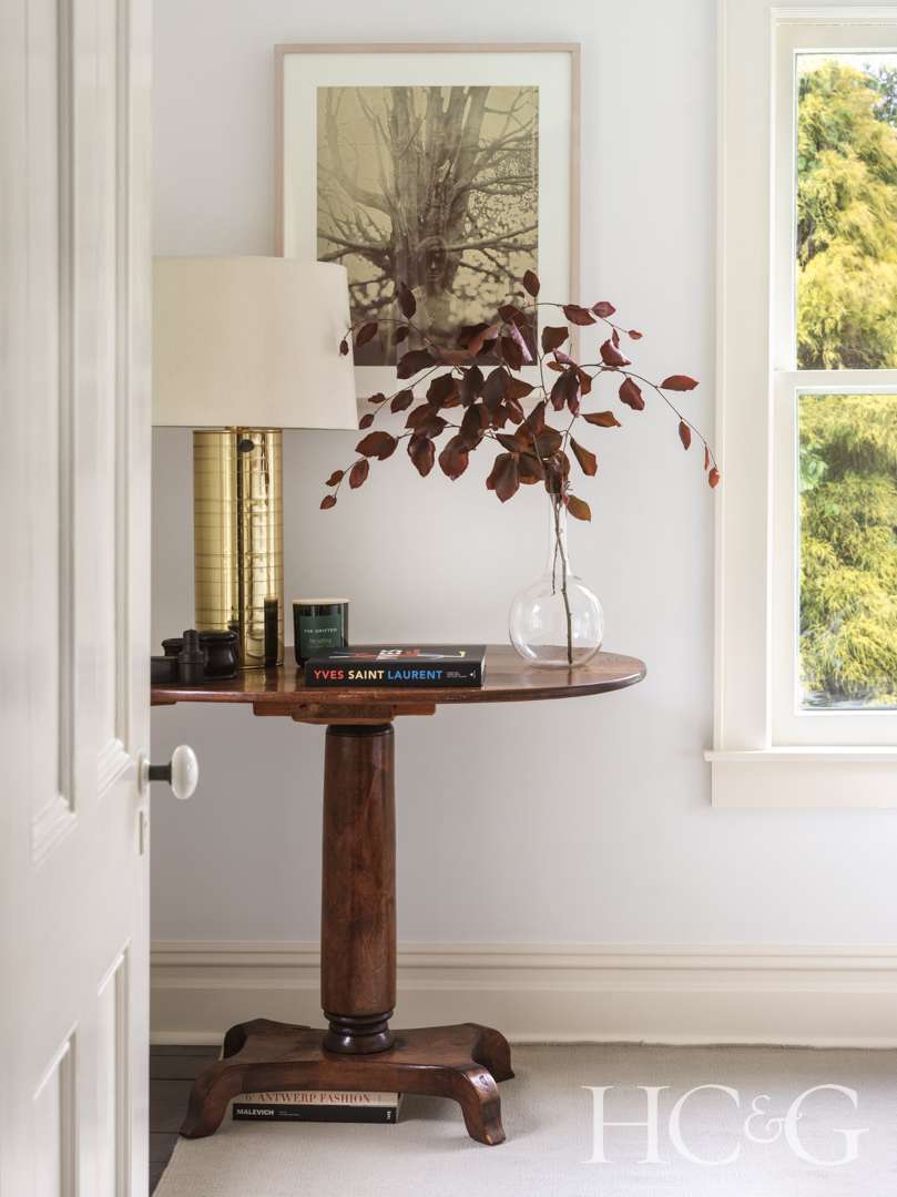 Bellport home vintage guest bedroom side table and lamp