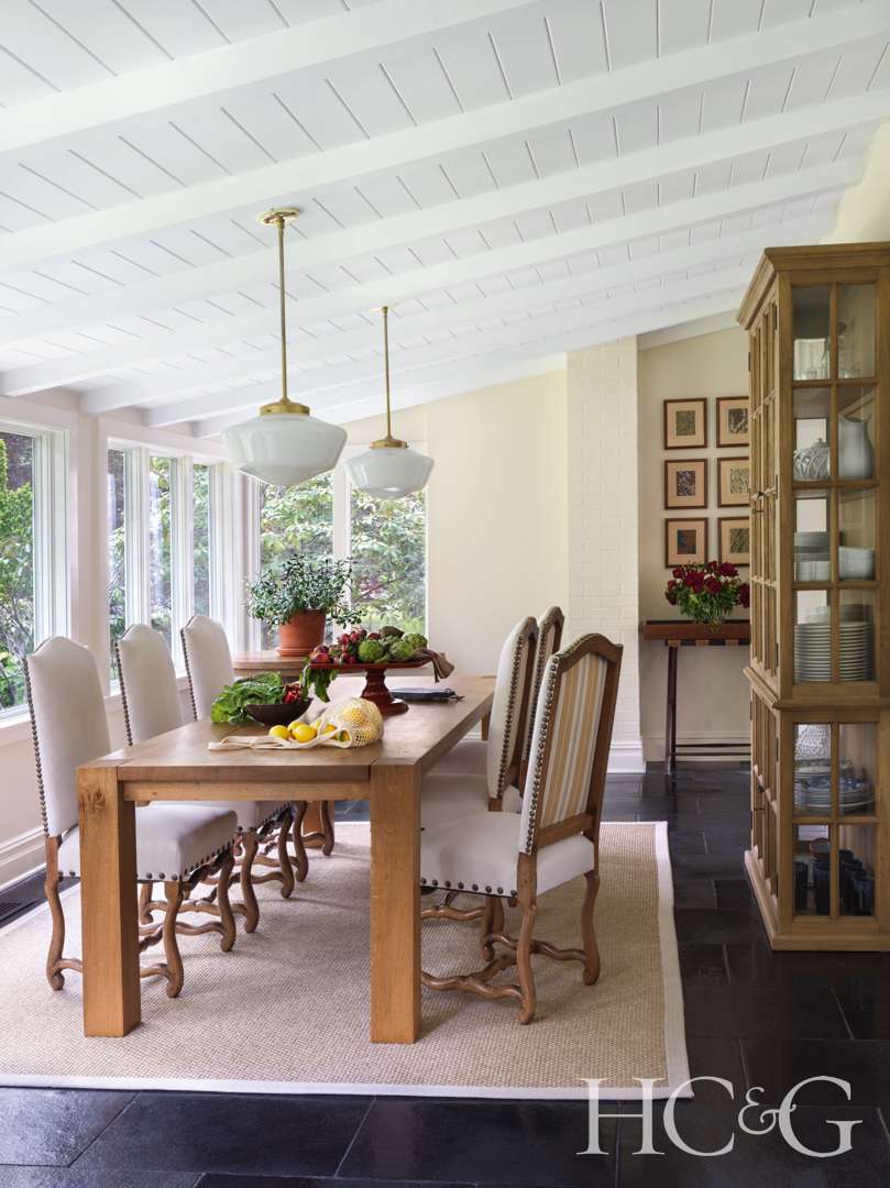 Bellport home brown and white dining room