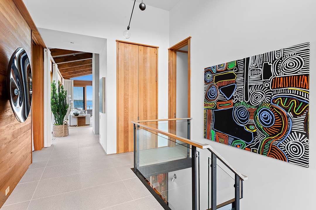 Abstract art hanging in Hamptons house