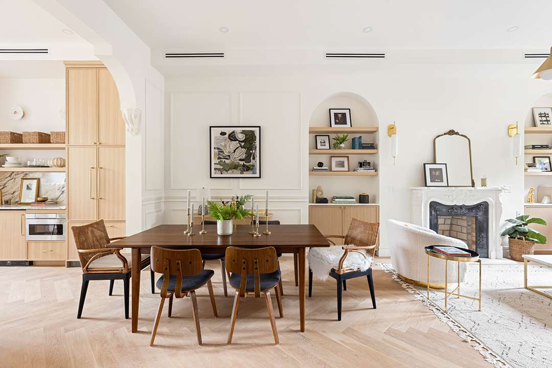 Modern Brownstone Dining Room with Wood Tables and Chairs