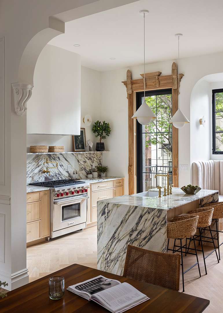 Modern Brownstone Kitchen with Archway