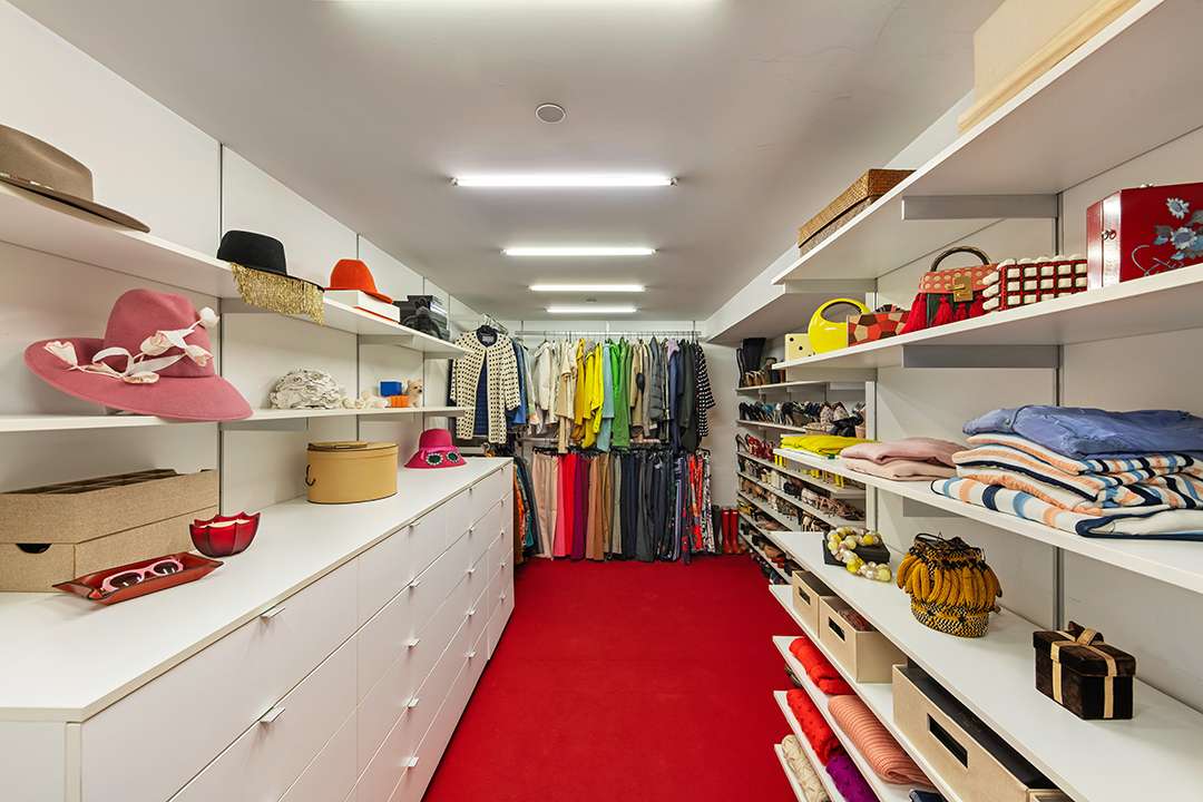 Lela Rose's closet with red carpet