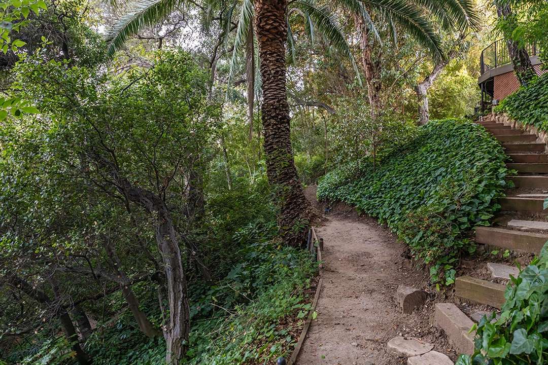 Outdoor stairs and greenery at Audrey Hepburn's former LA mansion