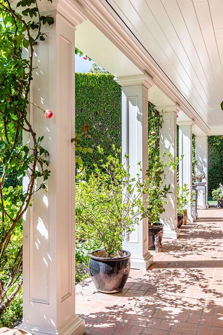 Outdoor pillars and plantings at Audrey Hepburn's former LA mansion