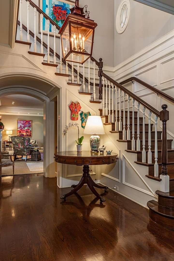 Wood floored foyer at Audrey Hepburn's former LA mansion