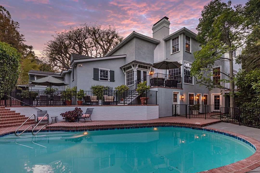Pool lined with brick at Audrey Hepburn's former LA mansion