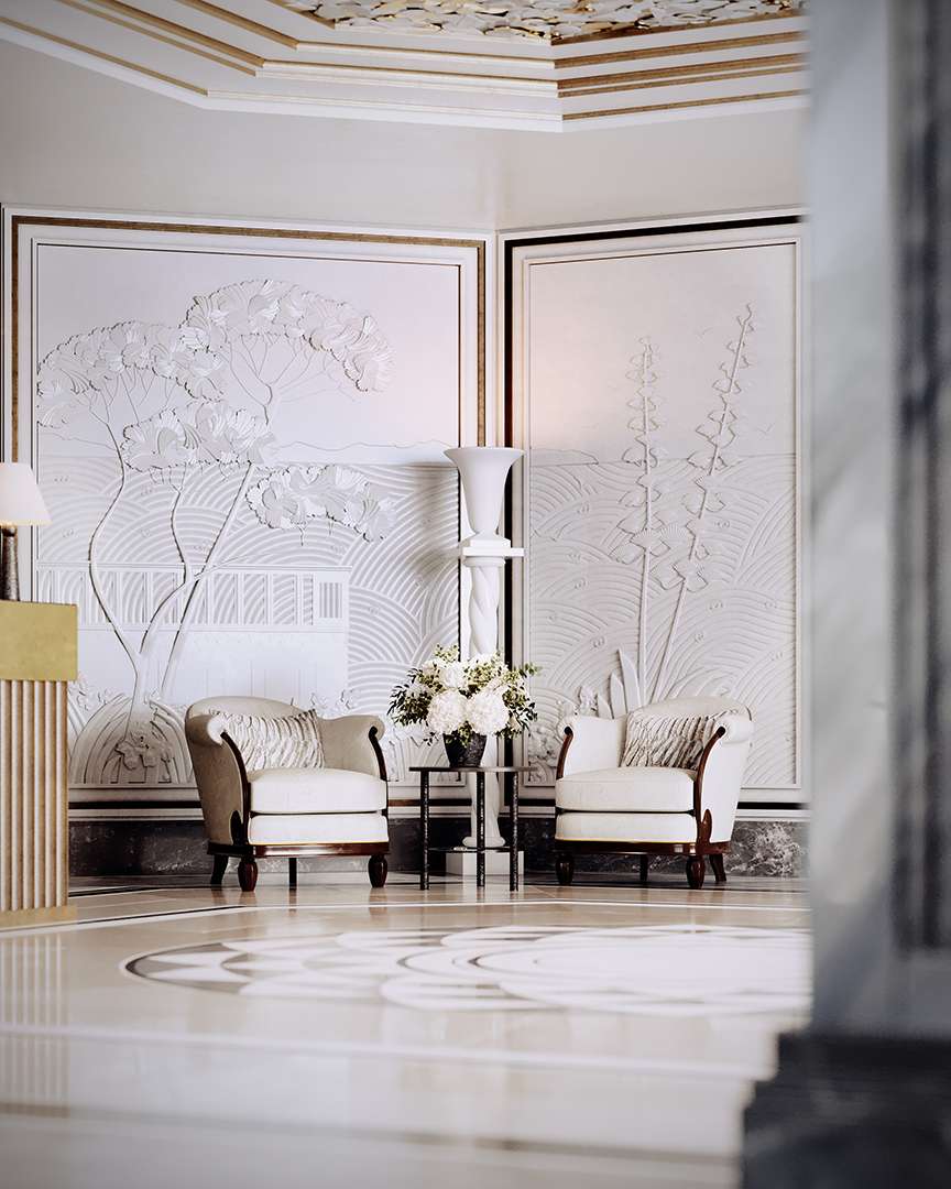 Le Provençal lobby white chairs