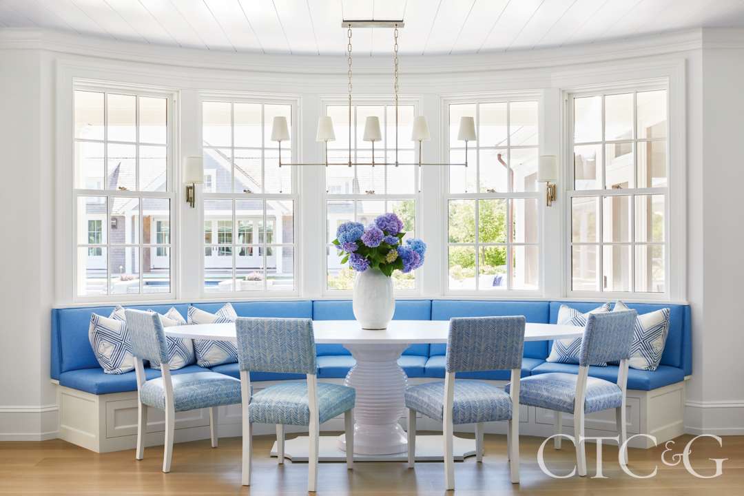 Blue and white breakfast nook