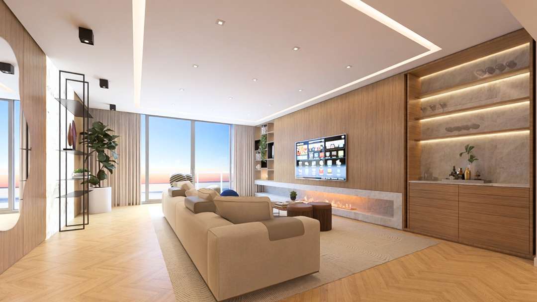 Aston Martin Miami Residence living room with fire place