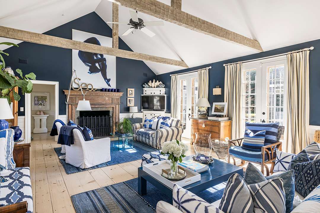 Water Mill Home Blue and White Living Room