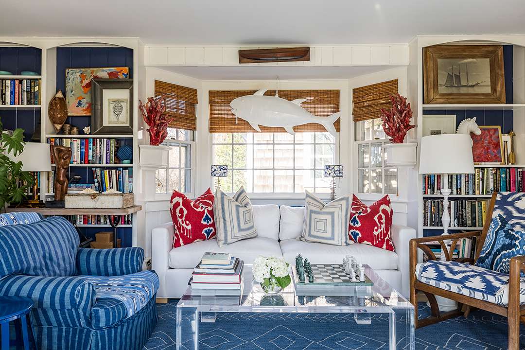 Water Mill Home Blue, White, and Red Living Room