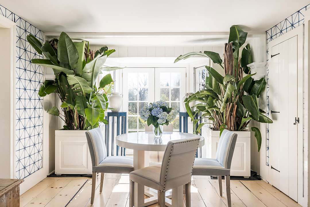 Water Mill Home White Breakfast Table with Plants