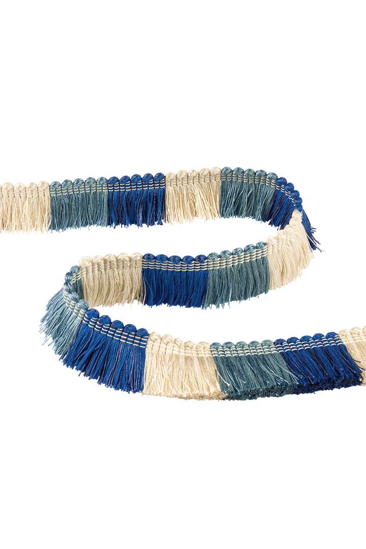 Blue and white fringe trim
