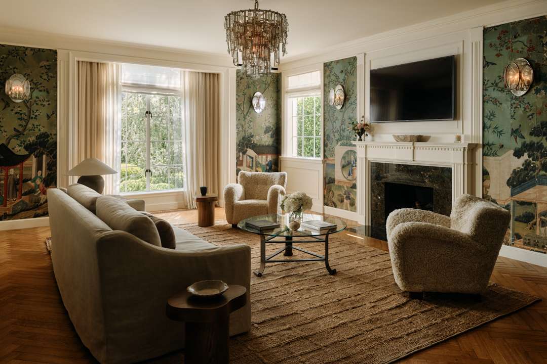 Beverly Hills home's sitting area with custom murals