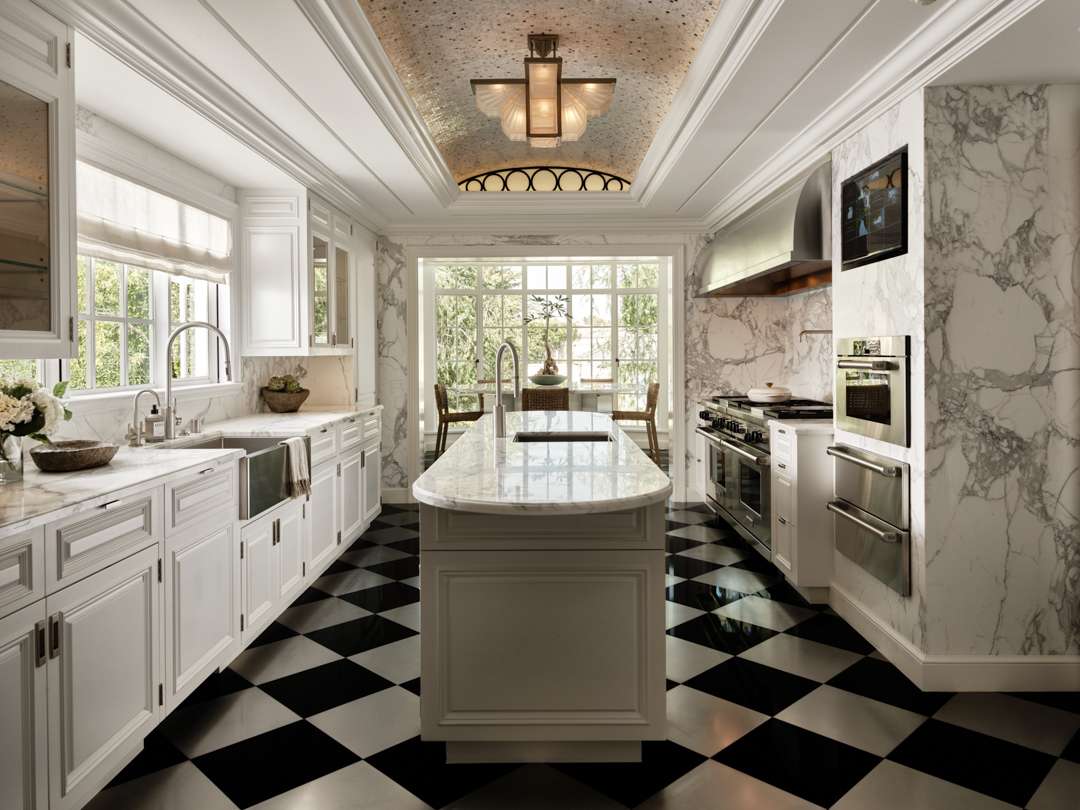 Beverly Hills home's marble-forward kitchen