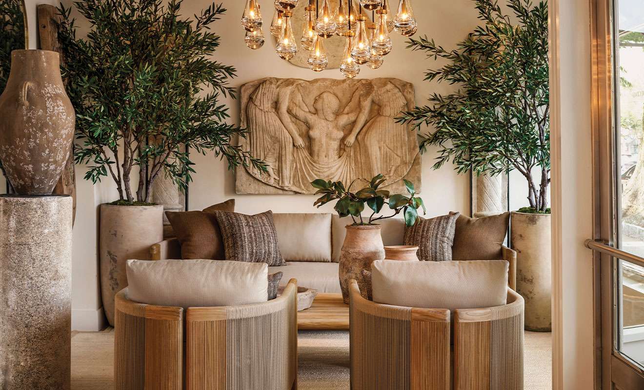 East Hampton seating area with gold accents