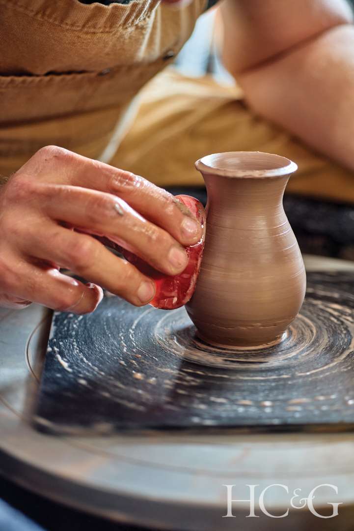 Small vase on potter wheel