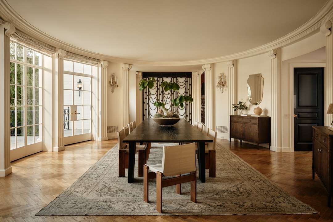 A warm, minimalistic modern room inside of this Beverly Hills home