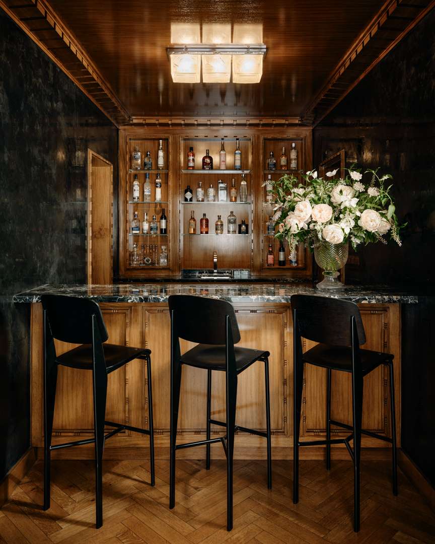 A swanky and charming bar inside of a Beverly Hills home
