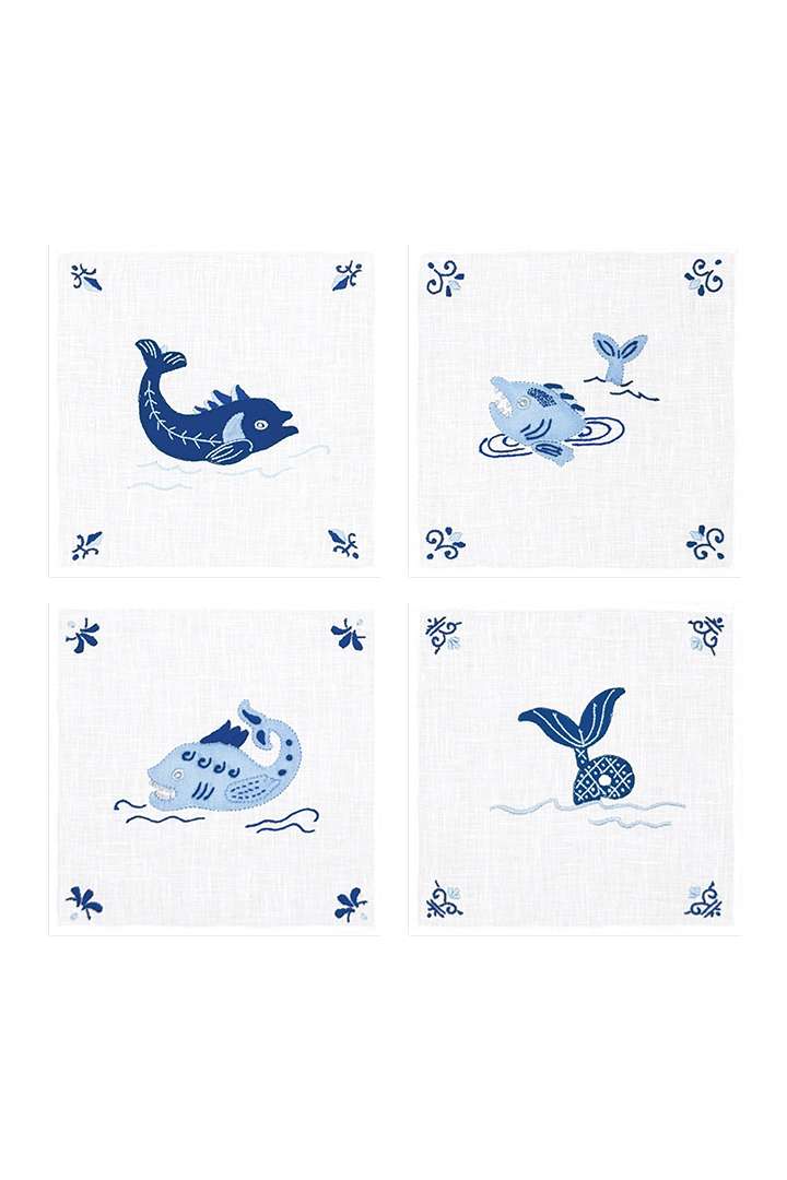 Blue and white sea creature cocktail napkins