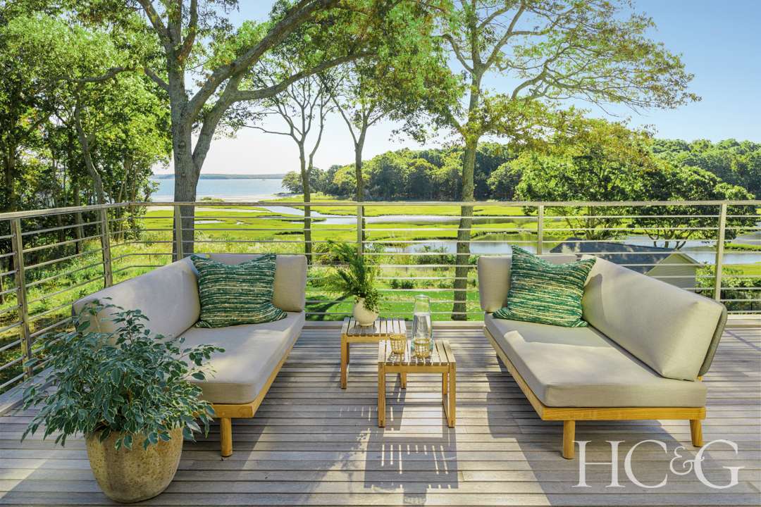 Hamptons terrace with outdoor furniture
