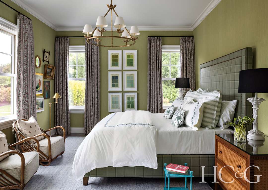 Green bedroom design in The Hamptons