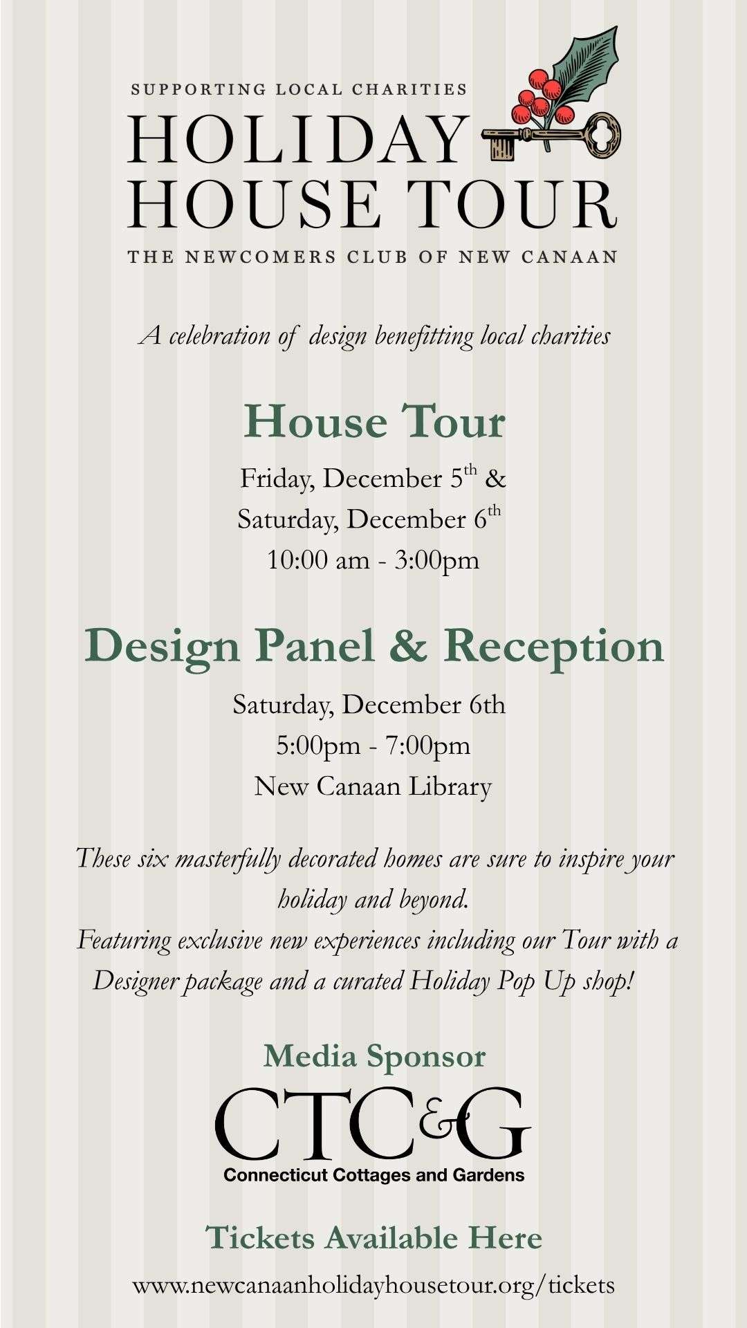 The Newcomers Club of New Canaan Holiday House Tour, sponsored by CTC&G