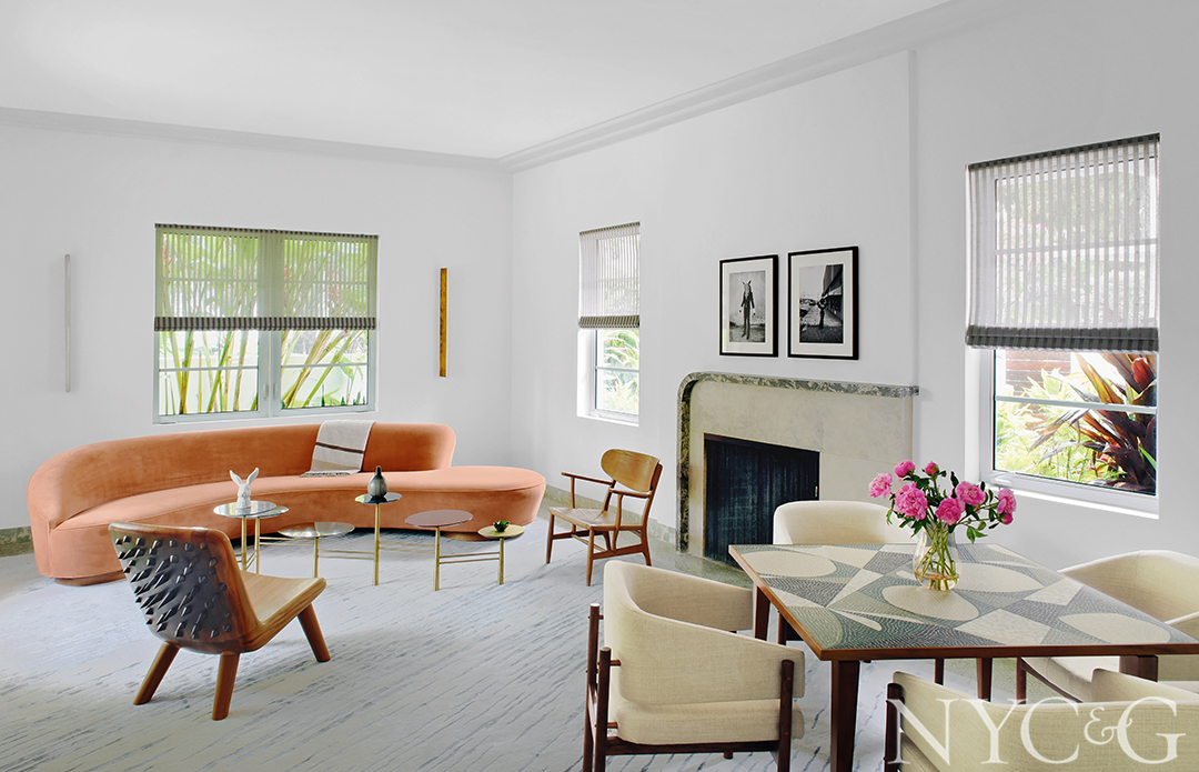 Chic seating area with a Pebble cocktail table