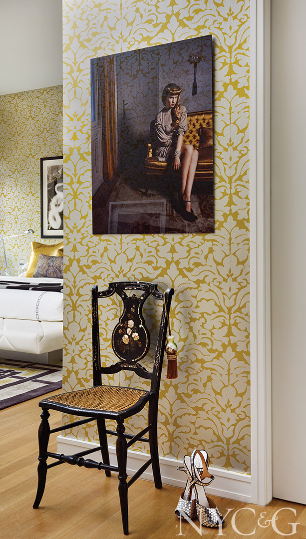 Floral wall covering in master suite