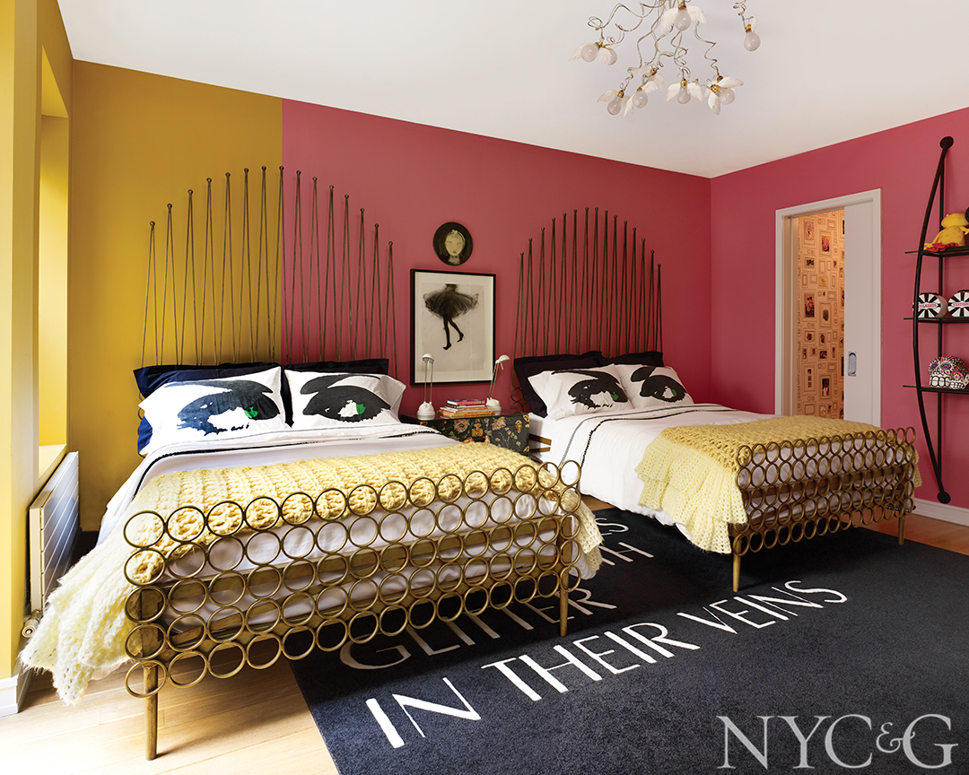 Playful daughters' bedroom with unique bed frames