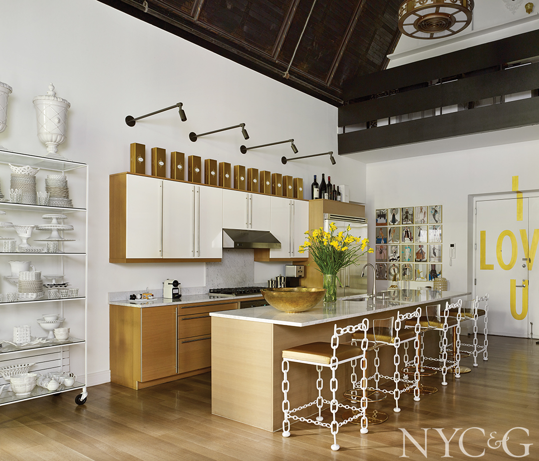 Eclectic kitchen with playful counter stools