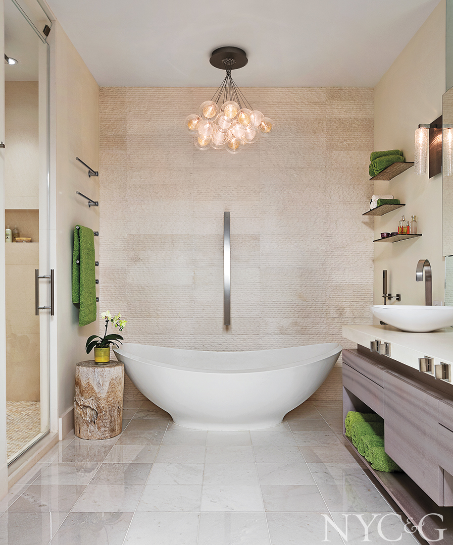 Large tub in elegant master bathroom