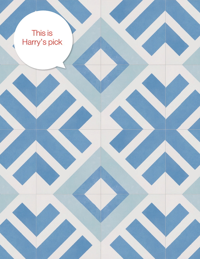 Blue and white criss-cross diamond patterned tile