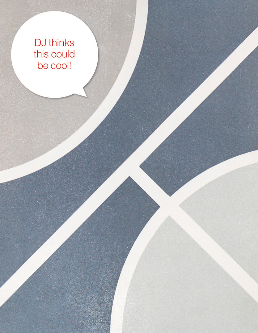 Blue, grey, and white circle patterned tile