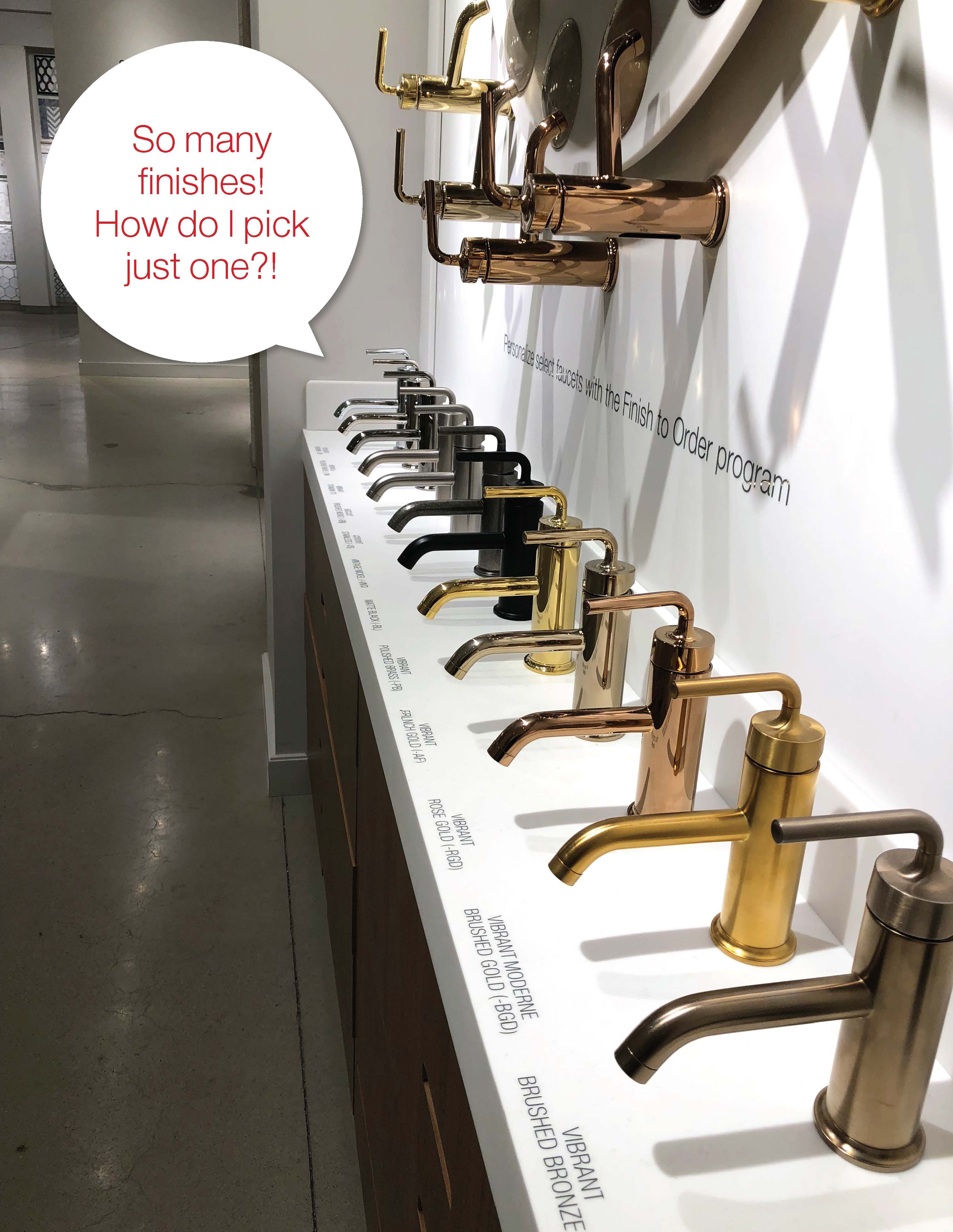 Faucet selections at Kohler Experience Center